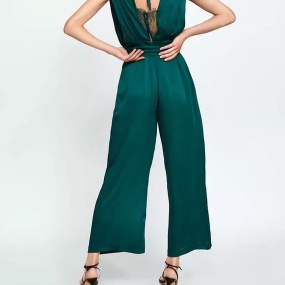 ZARA Green Jumpsuit with Lace Insets BNWOT - Picture 2 of 8
